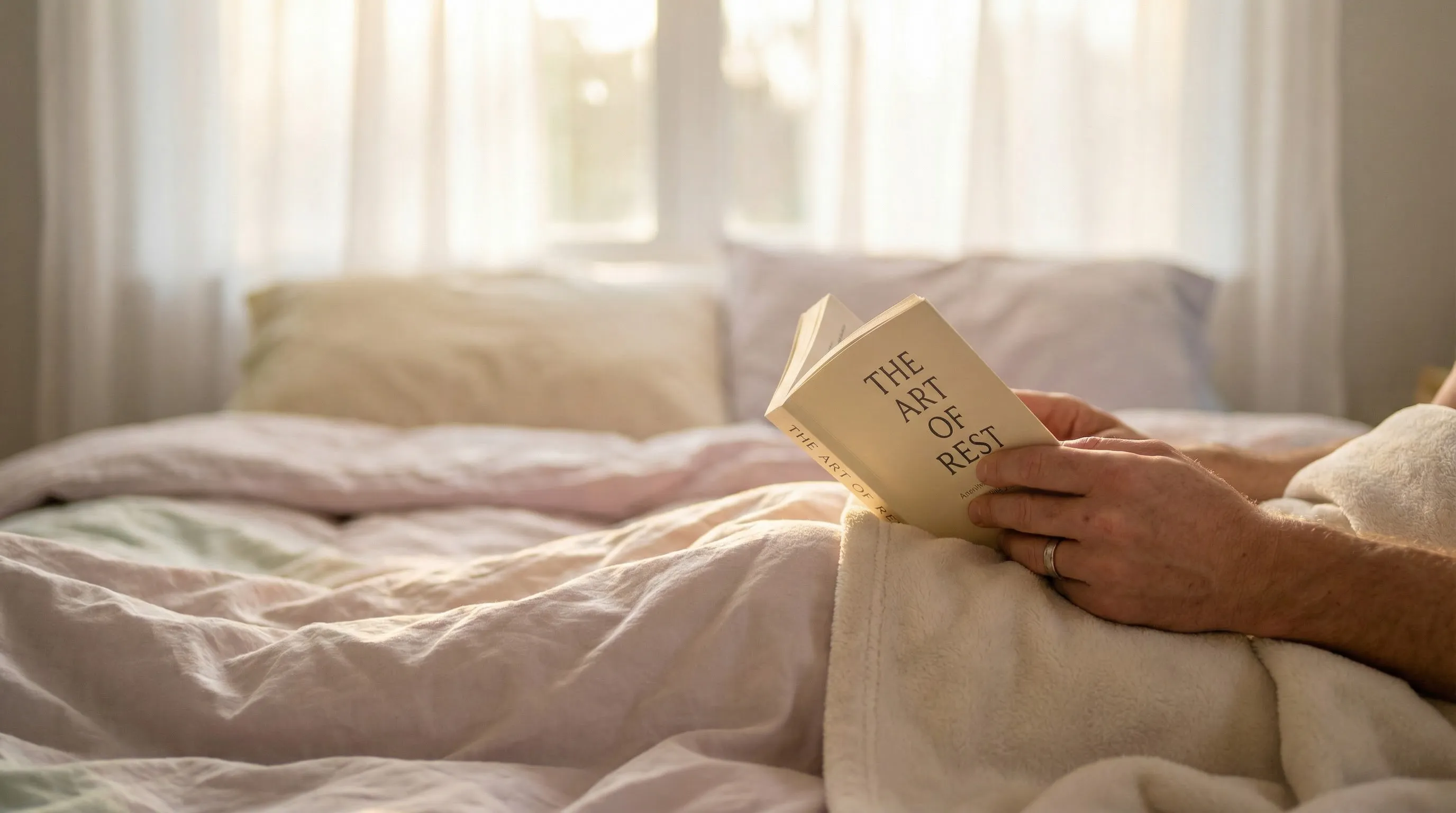 Relaks z książką w łóżku jako element higieny snu